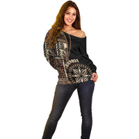 Samoa Siapo Motif Off Shoulder Sweater Classic Style - Black Ver LT7 - Polynesian Pride