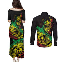 Personalised Reggae Jawaiian Festive Couples Matching Puletasi and Long Sleeve Button Shirt Mix Polynesian LT7 - Polynesian Pride