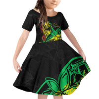 Personalised Reggae Jawaiian Festive Family Matching Off Shoulder Short Dress and Hawaiian Shirt Mix Polynesian