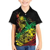 Personalised Reggae Jawaiian Festive Family Matching Short Sleeve Bodycon Dress and Hawaiian Shirt Mix Polynesian