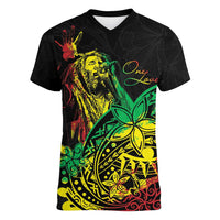 Personalised Reggae Jawaiian Festive Women V-Neck T-Shirt Mix Polynesian LT7 Female Reggae - Polynesian Pride