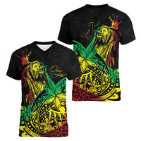 Personalised Reggae Jawaiian Festive Women V-Neck T-Shirt Mix Polynesian LT7 - Polynesian Pride