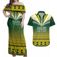 Cook Islands Rugby Custom Couples Matching Off Shoulder Maxi Dress and Hawaiian Shirt Kuki Avaiki LT7 Yellow Green - Polynesian Pride
