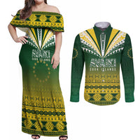 Cook Islands Rugby Custom Couples Matching Off Shoulder Maxi Dress and Long Sleeve Button Shirt Kuki Avaiki - Polynesian Pride