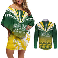 Cook Islands Rugby Custom Couples Matching Off Shoulder Short Dress and Long Sleeve Button Shirt Kuki Avaiki - Polynesian Pride