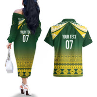 Cook Islands Rugby Custom Couples Matching Off The Shoulder Long Sleeve Dress and Hawaiian Shirt Kuki Avaiki - Polynesian Pride