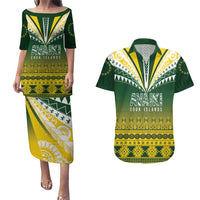 Cook Islands Rugby Custom Couples Matching Puletasi and Hawaiian Shirt Kuki Avaiki LT7 Yellow Green - Polynesian Pride