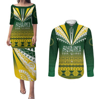 Cook Islands Rugby Custom Couples Matching Puletasi and Long Sleeve Button Shirt Kuki Avaiki LT7 Yellow Green - Polynesian Pride