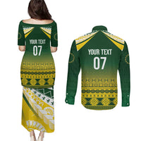 Cook Islands Rugby Custom Couples Matching Puletasi and Long Sleeve Button Shirt Kuki Avaiki LT7 - Polynesian Pride