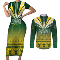 Cook Islands Rugby Custom Couples Matching Short Sleeve Bodycon Dress and Long Sleeve Button Shirt Kuki Avaiki - Polynesian Pride