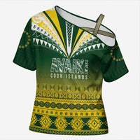 Cook Islands Rugby Custom Cross Shoulder Shirt Kuki Avaiki LT7 Female Yellow Green - Polynesian Pride