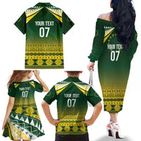 Cook Islands Rugby Custom Family Matching Off The Shoulder Long Sleeve Dress and Hawaiian Shirt Kuki Avaiki - Polynesian Pride