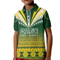 Cook Islands Rugby Custom Kid Polo Shirt Kuki Avaiki LT7 Kid Yellow Green - Polynesian Pride