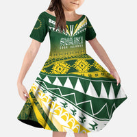 Cook Islands Rugby Custom Kid Short Sleeve Dress Kuki Avaiki LT7 KID Yellow Green - Polynesian Pride