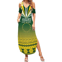 Cook Islands Rugby Custom Summer Maxi Dress Kuki Avaiki LT7 Women Yellow Green - Polynesian Pride