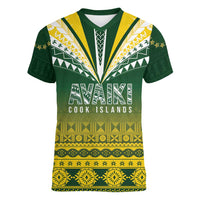 Cook Islands Rugby Custom Women V-Neck T-Shirt Kuki Avaiki LT7 Female Yellow Green - Polynesian Pride