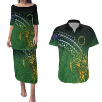 Cook Islands Rugby Kuki Avaiki Couples Matching Puletasi and Hawaiian Shirt Tribal Turtle LT7 Dark Green - Polynesian Pride