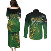 Cook Islands Rugby Kuki Avaiki Couples Matching Puletasi and Long Sleeve Button Shirt Tribal Turtle LT7 - Polynesian Pride