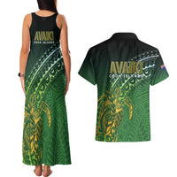 Cook Islands Rugby Kuki Avaiki Couples Matching Tank Maxi Dress and Hawaiian Shirt Tribal Turtle - Polynesian Pride