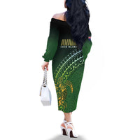 Cook Islands Rugby Kuki Avaiki Family Matching Off The Shoulder Long Sleeve Dress and Hawaiian Shirt Tribal Turtle - Polynesian Pride