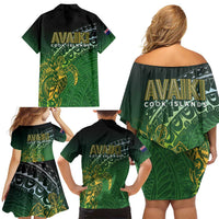 Cook Islands Rugby Kuki Avaiki Family Matching Off Shoulder Short Dress and Hawaiian Shirt Tribal Turtle - Polynesian Pride