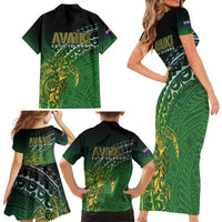 Cook Islands Rugby Kuki Avaiki Family Matching Short Sleeve Bodycon Dress and Hawaiian Shirt Tribal Turtle - Polynesian Pride