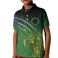Cook Islands Rugby Kuki Avaiki Kid Polo Shirt Tribal Turtle LT7 Kid Dark Green - Polynesian Pride
