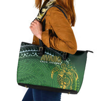 Cook Islands Rugby Kuki Avaiki Leather Tote Bag Tribal Turtle - Polynesian Pride