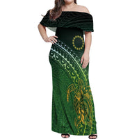 Cook Islands Rugby Kuki Avaiki Off Shoulder Maxi Dress Tribal Turtle - Polynesian Pride