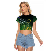 Cook Islands Rugby Kuki Avaiki Raglan Cropped T Shirt Tribal Turtle LT7 Female Dark Green - Polynesian Pride