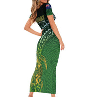 Cook Islands Rugby Kuki Avaiki Short Sleeve Bodycon Dress Tribal Turtle LT7 - Polynesian Pride