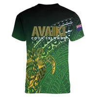 Cook Islands Rugby Kuki Avaiki Women V-Neck T-Shirt Tribal Turtle - Polynesian Pride
