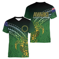 Cook Islands Rugby Kuki Avaiki Women V-Neck T-Shirt Tribal Turtle LT7 - Polynesian Pride