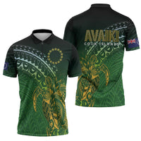 Cook Islands Rugby Kuki Avaiki Zipper Polo Shirt Tribal Turtle - Polynesian Pride