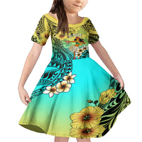 Honolulu Hawaii Family Matching Mermaid Dress and Hawaiian Shirt Ilima Plumeria with Hula Girl LT7 Daughter's Dress Colorful - Polynesian Pride