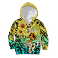 Honolulu Hawaii Kid Hoodie Ilima Plumeria with Hula Girl LT7 Zip Hoodie Colorful - Polynesian Pride