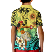 Honolulu Hawaii Kid Polo Shirt Ilima Plumeria with Hula Girl LT7 - Polynesian Pride