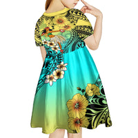 Honolulu Hawaii Kid Short Sleeve Dress Ilima Plumeria with Hula Girl LT7 - Polynesian Pride