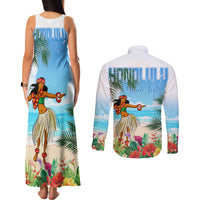 Personalised Hawaii Hula Girl Couples Matching Tank Maxi Dress and Long Sleeve Button Shirt Honolulu Festival LT7 - Polynesian Pride
