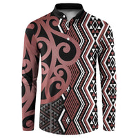 Maori Taniko Patterns Button Sweatshirt Brown Patiki Motifs Mix Whakairo Ngaru LT7 Brown - Polynesian Pride