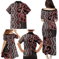 Maori Taniko Patterns Family Matching Puletasi and Hawaiian Shirt Brown Patiki Motifs Mix Whakairo Ngaru
