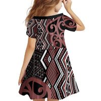 Maori Taniko Patterns Family Matching Short Sleeve Bodycon Dress and Hawaiian Shirt Brown Patiki Motifs Mix Whakairo Ngaru