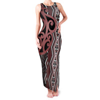 Maori Taniko Patterns Family Matching Tank Maxi Dress and Hawaiian Shirt Brown Patiki Motifs Mix Whakairo Ngaru