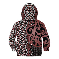 Maori Taniko Patterns Kid Hoodie Brown Patiki Motifs Mix Whakairo Ngaru