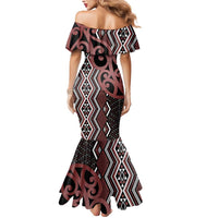 Maori Taniko Patterns Mermaid Dress Brown Patiki Motifs Mix Whakairo Ngaru