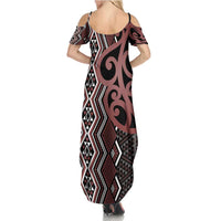 Maori Taniko Patterns Summer Maxi Dress Brown Patiki Motifs Mix Whakairo Ngaru LT7 - Polynesian Pride