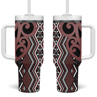 Maori Taniko Patterns Tumbler With Handle Brown Patiki Motifs Mix Whakairo Ngaru LT7 One Size: 40 oz Brown - Polynesian Pride