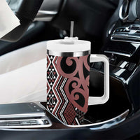 Maori Taniko Patterns Tumbler With Handle Brown Patiki Motifs Mix Whakairo Ngaru LT7 - Polynesian Pride