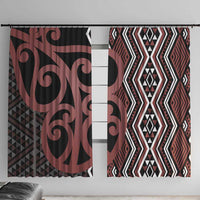 Maori Taniko Patterns Window Curtain Brown Patiki Motifs Mix Whakairo Ngaru LT7 With Hooks Brown - Polynesian Pride