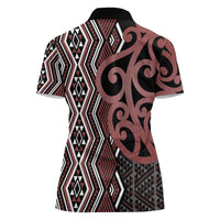 Maori Taniko Patterns Women Polo Shirt Brown Patiki Motifs Mix Whakairo Ngaru